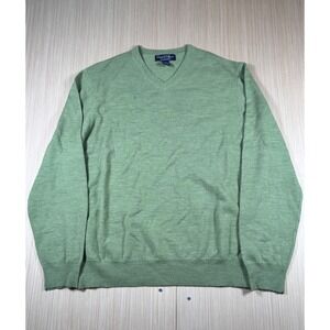 Davis & Squire Sweater Mens XL Green Extra Fine Merino Wool Blend V Neck Outdoor